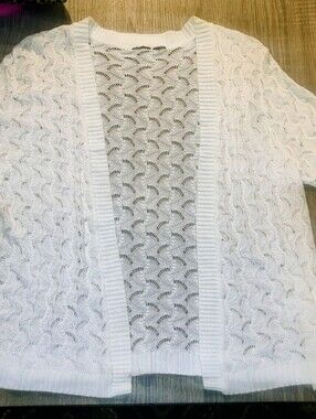 White Open-Front Knit Cardigan Sweater